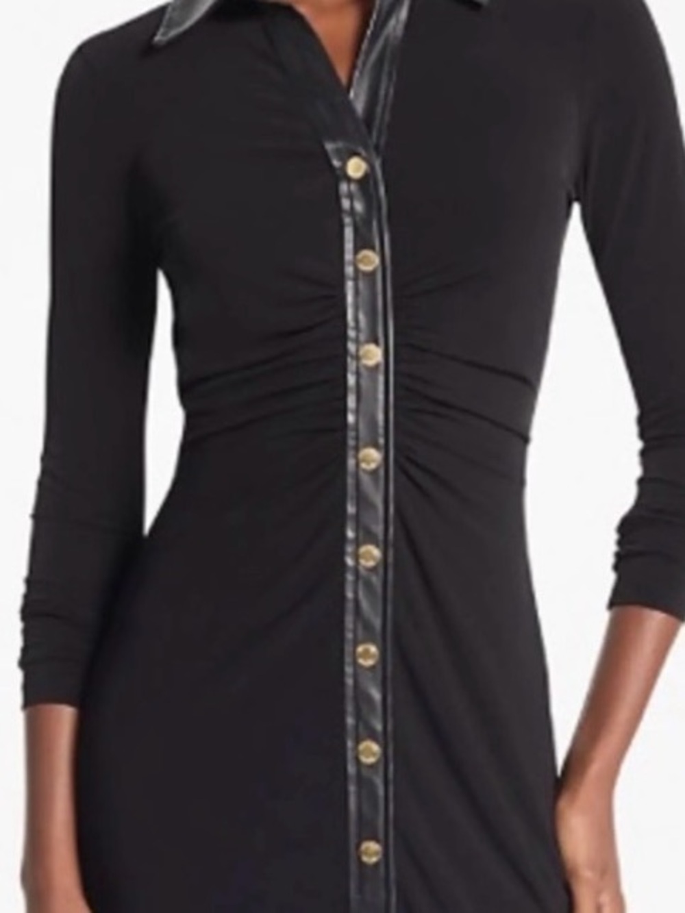 Michael Kors Button-Front Midi Shirt Dress with Faux Leather Trim - Picture 3 of 9